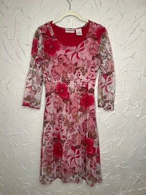 Y2K Red Floral Dress Small